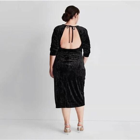 NEW! Future Collective Black Velvet Ruched Side A-Line Dress Size Large - Picture 2 of 8